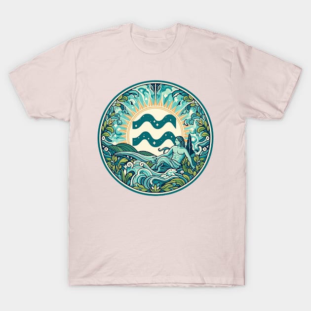 "Cosmic Uprising: Aquarius Euphoria"- Zodiac Horoscope Star Signs T-Shirt by stickercuffs